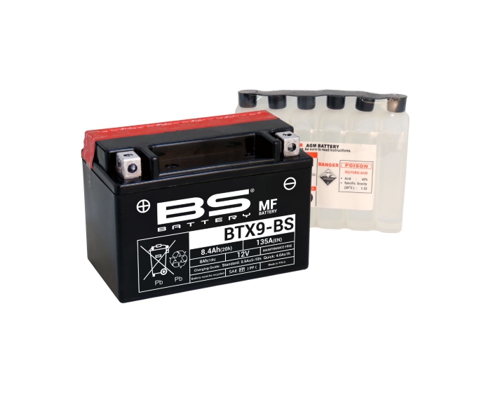 Продажа BTX9-BS аккумулятор BS-BATTERY AGM, 12В, 8 Ач 135 A 150x87x105, прямая ( +/- ), (YTX9-BS)