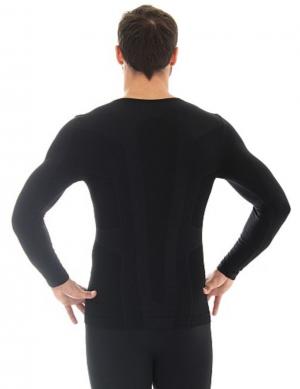 На фото Brubeck Футболка мужская длинный рукав черная Comfort Wool 41%